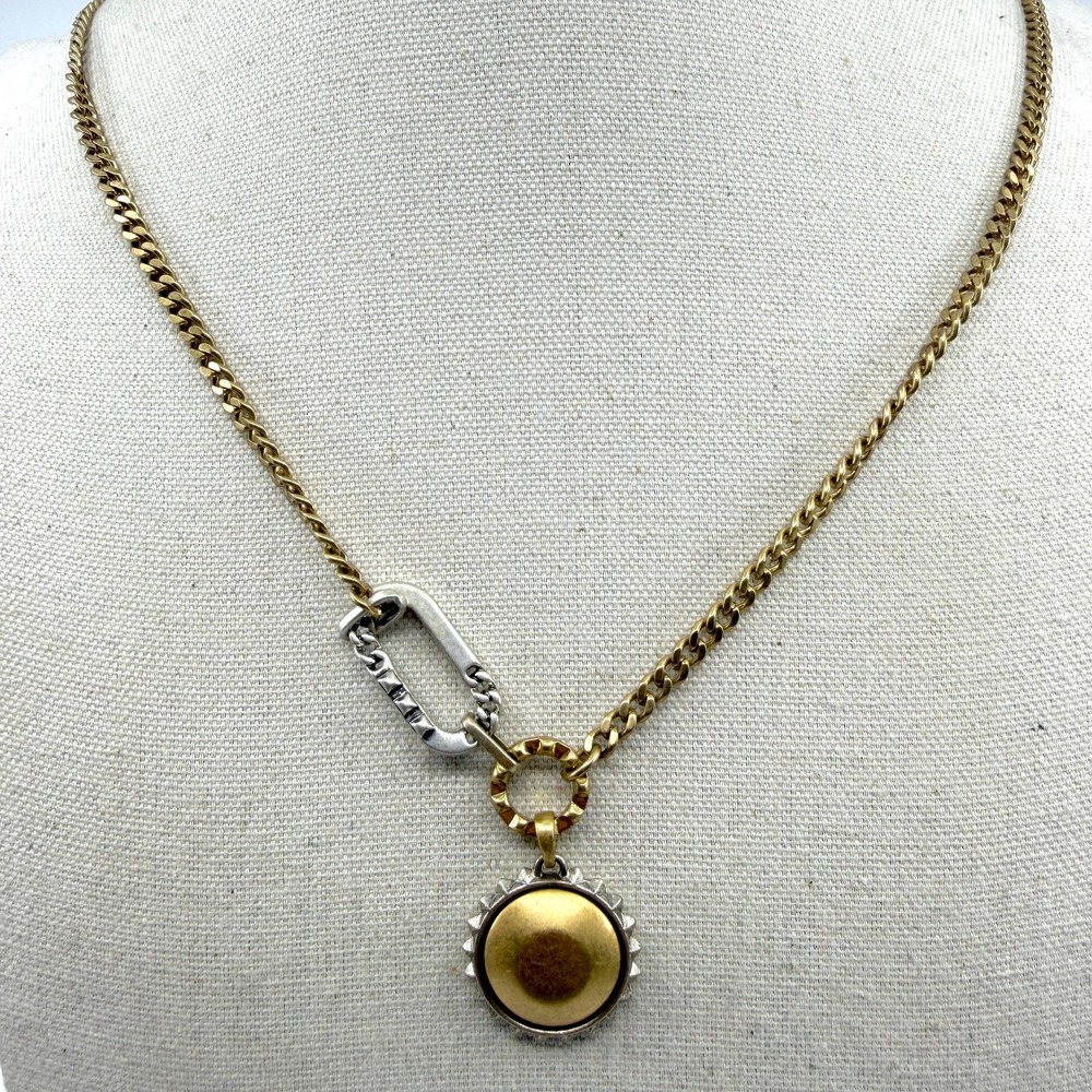 Gold Tone Chain Necklace with Industrial Carabiner Pendant Statement Piece Boho
